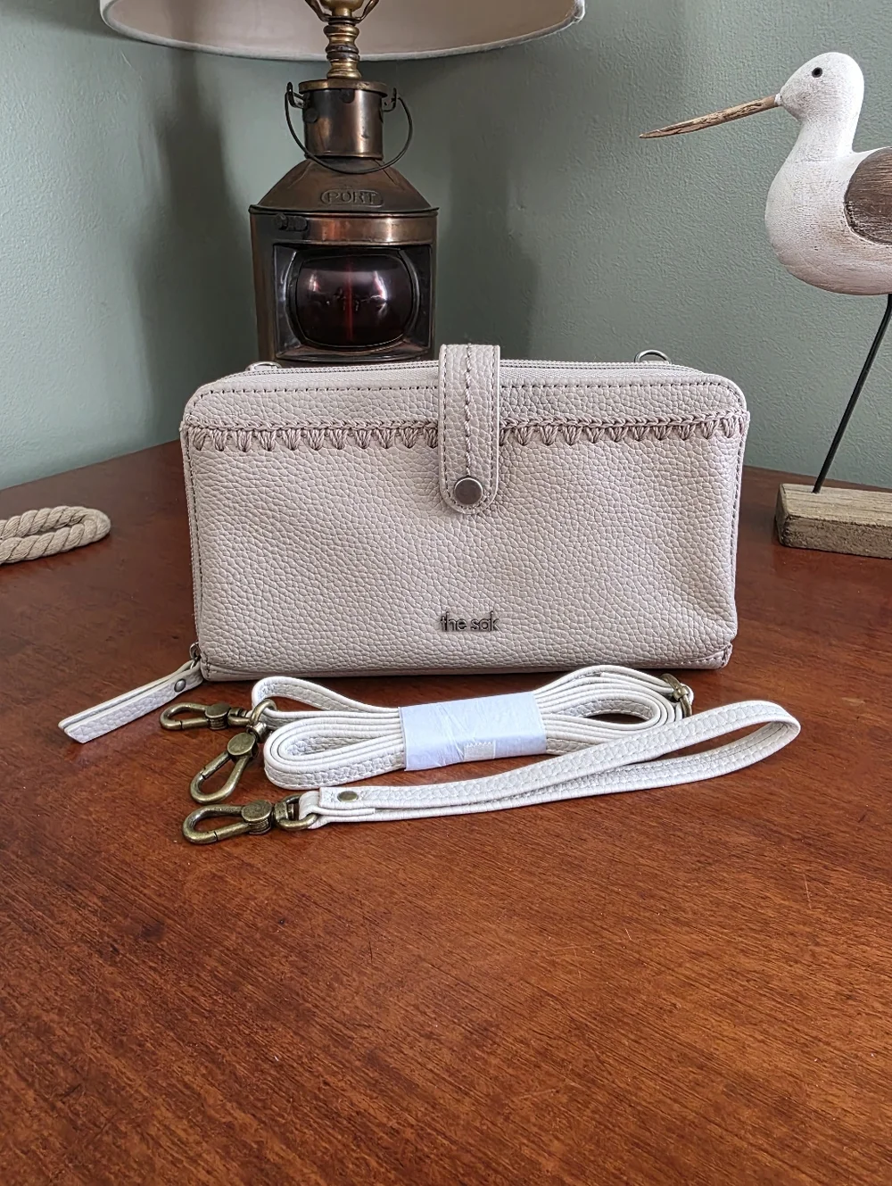 The Sak Iris Smartphone Wallet Sand Leather Crossbody Wristlet NWOT